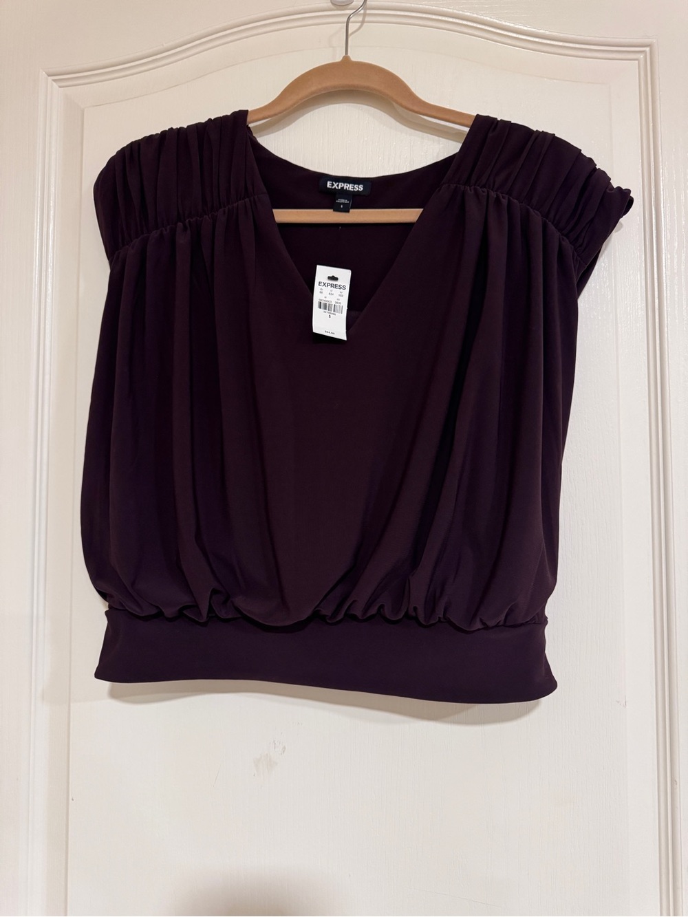 Express Women's Deep Plum V-Neck Blouson Top